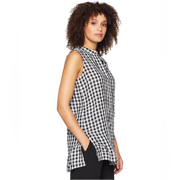 EILEEN FISHER || Sleeveless Black and White Linen Tunic Top. Sz. XL - Picture 4 of 16
